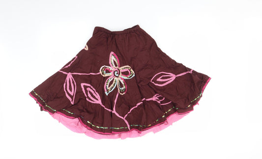 Marks and Spencer Girls Brown Floral Pleated Skirt Size 6 Years