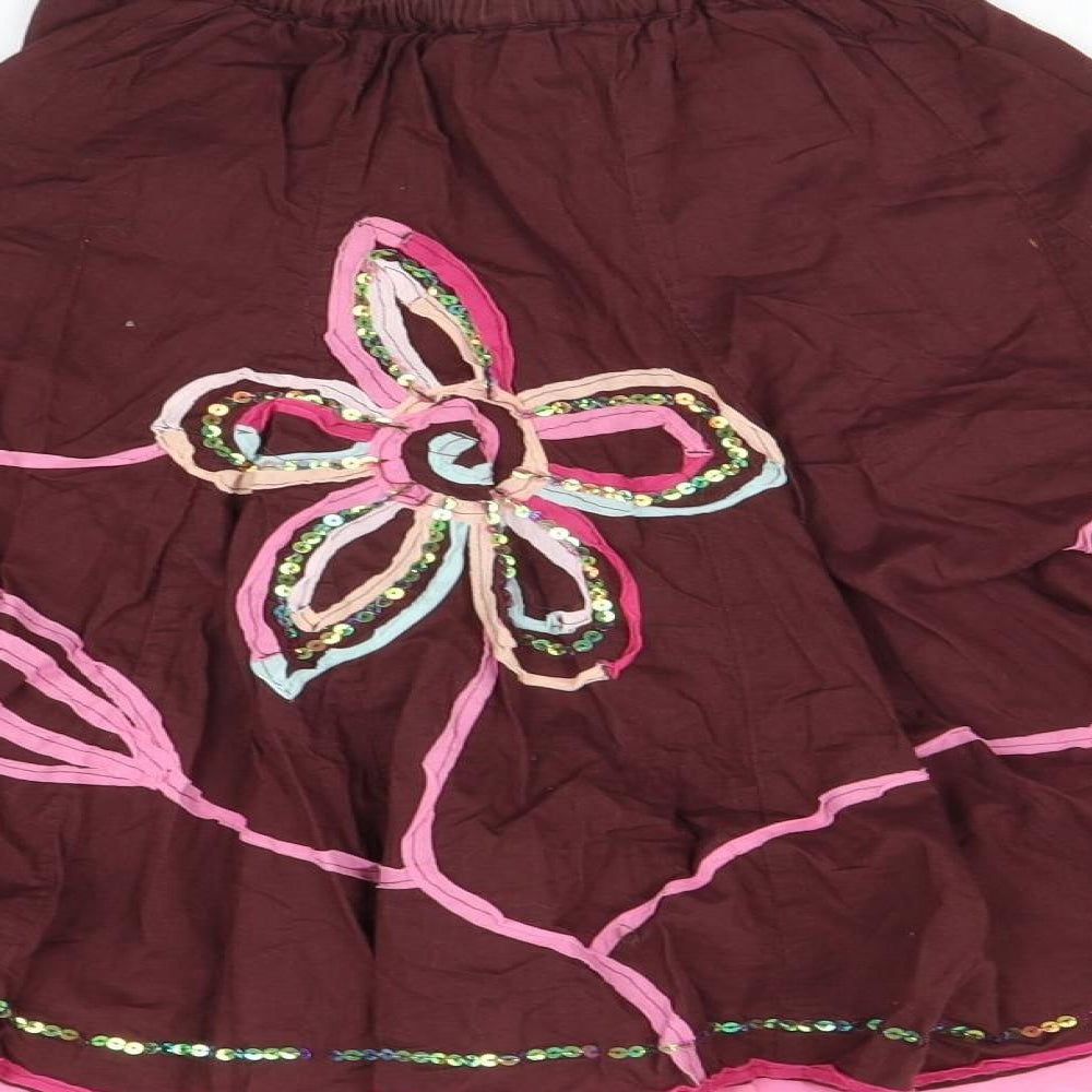 Marks and Spencer Girls Brown Floral Pleated Skirt Size 6 Years