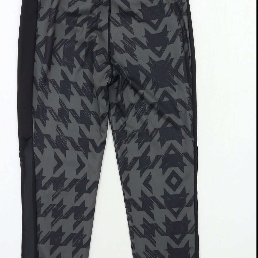 Brand and care label for Ellesse women’s black geometric compression leggings, size UK 10, 19-inch leg