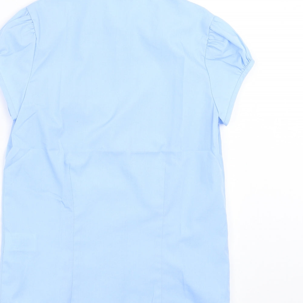 Brand and care label for Next girls’ blue basic button-up, size 9, years - school