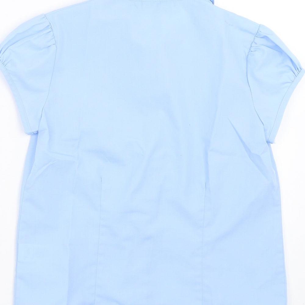 Brand and care label for Next girls’ blue basic button-up, size 9, years - school