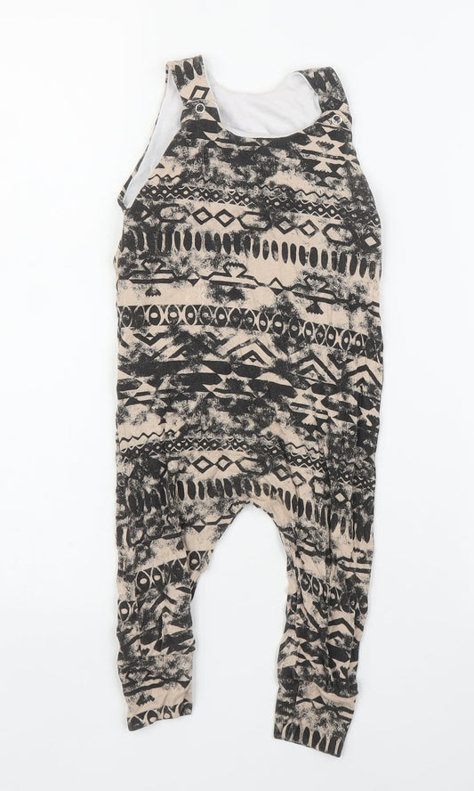 Ginikins Girls Brown Geometric Dungaree One-Piece Size 12 Months
