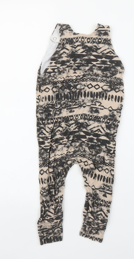 Ginikins Girls Brown Geometric Dungaree One-Piece Size 12 Months
