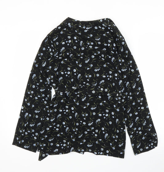 H&M Womens Black Floral Kimono Blouse Size S