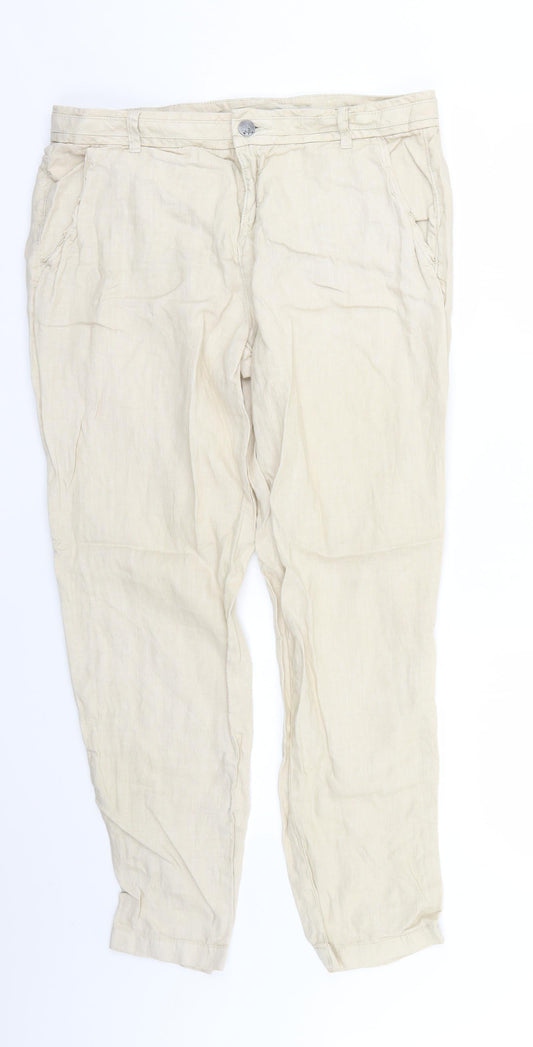 Womens UK Size 12 Indigo Regular Fit Beige Trousers
