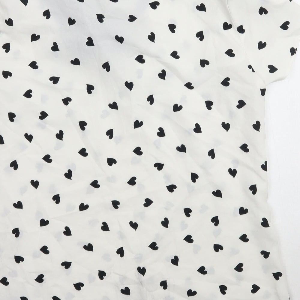 F&F Womens White Mesh Basic Blouse Size L - Tie detail Love heart