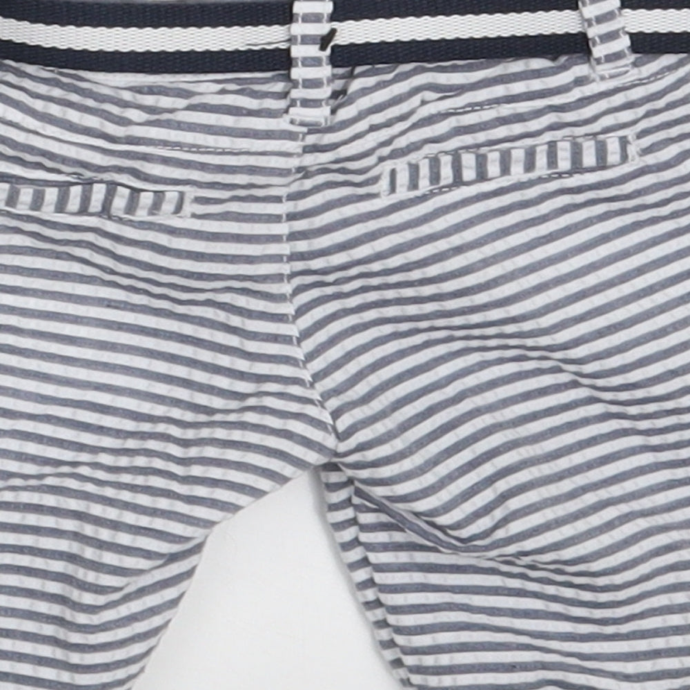 Brand and care label for Denim Co. Baby White Striped sweatpants, size 6-9, Months - Waist 18in; Inside leg 4in