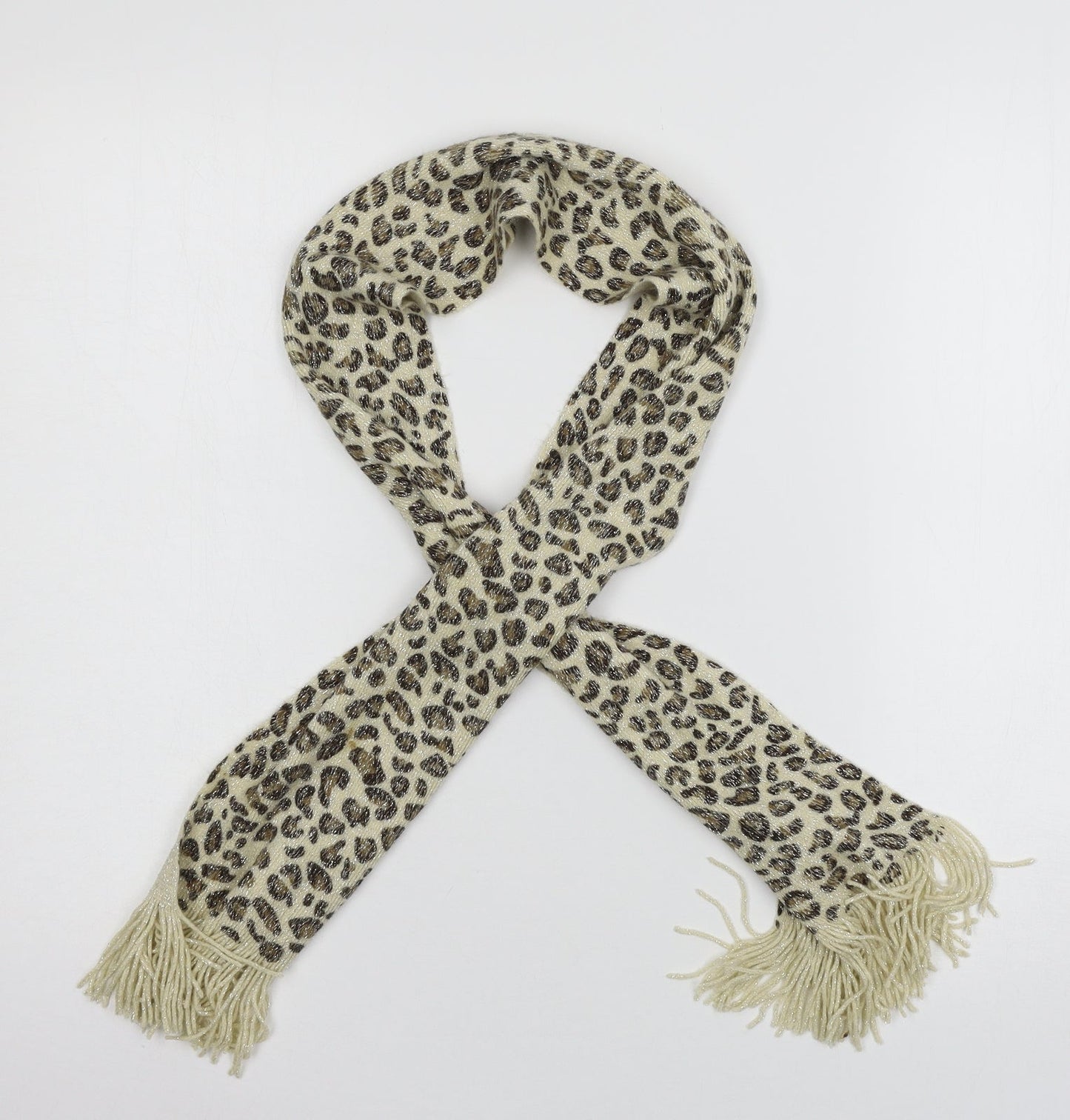 Preworn Womens Beige Animal Print Knit Scarf