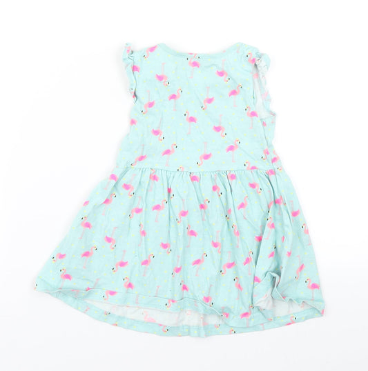 Primark Girls Blue Polka Dot Skater Dress Size 18 Months - Flamingo print
