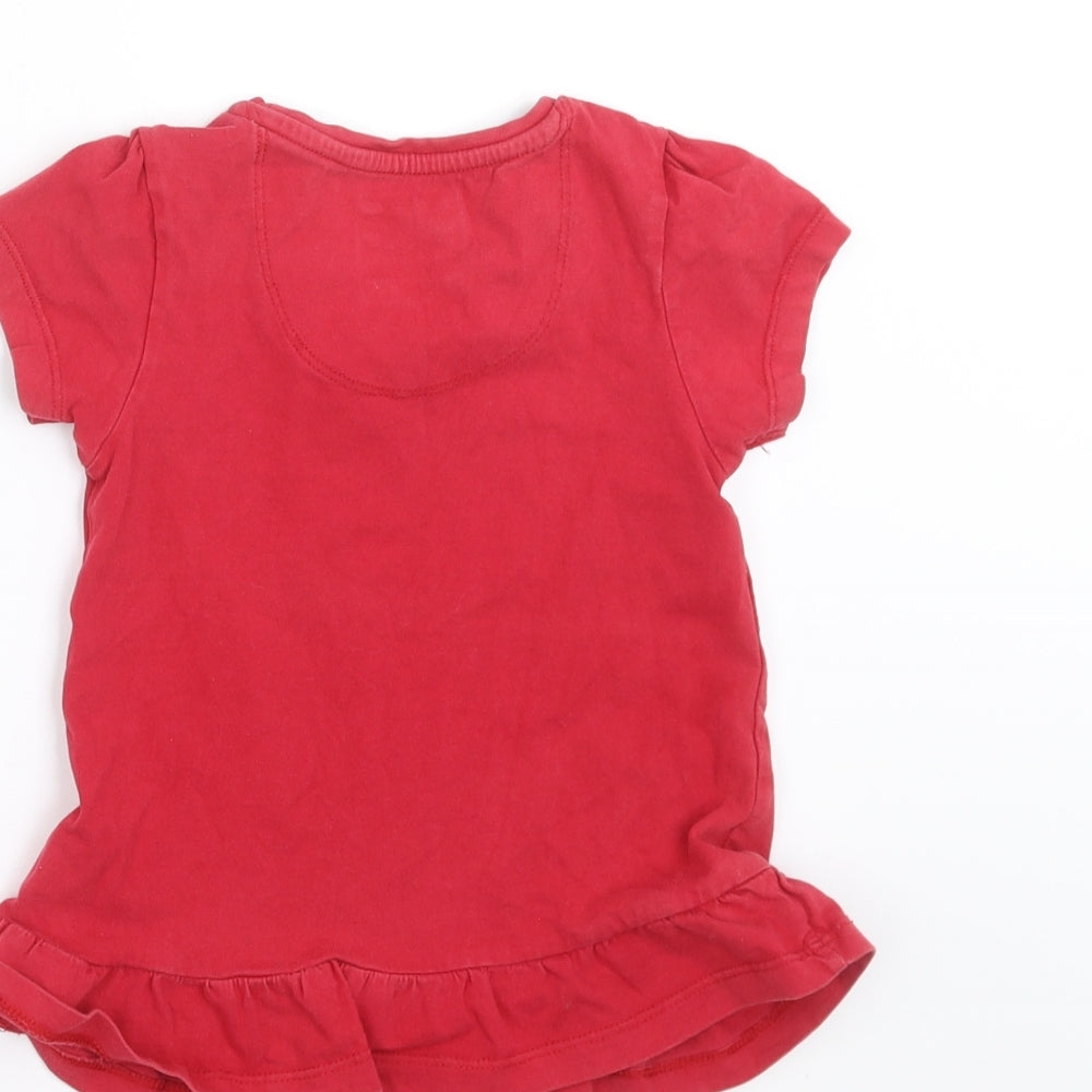 Brand and care label for Tu girls’ red basic t-shirt, size 2-3, years