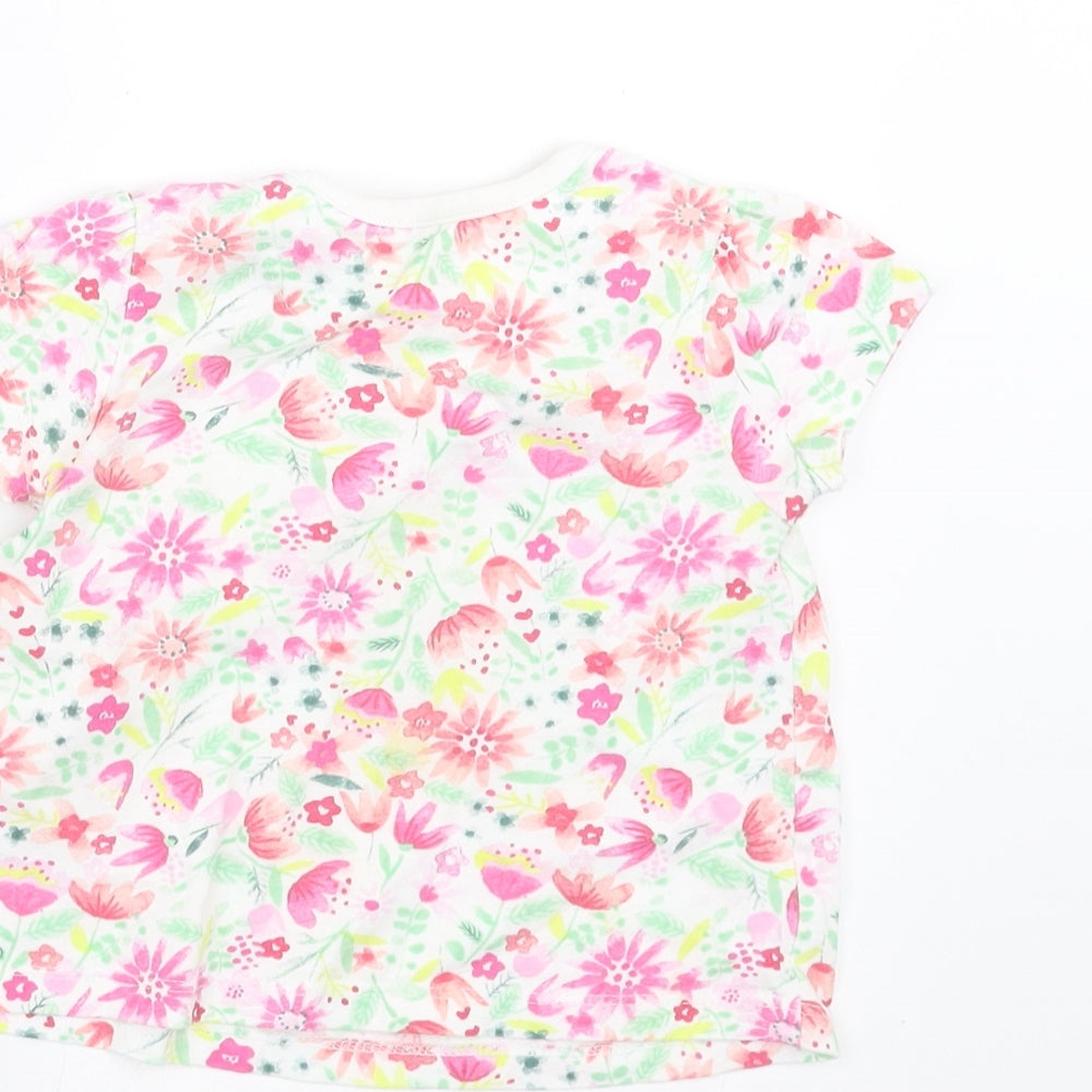 Brand and care label for Nutmeg girls’ multicoloured floral basic t-shirt, size 6-9, months