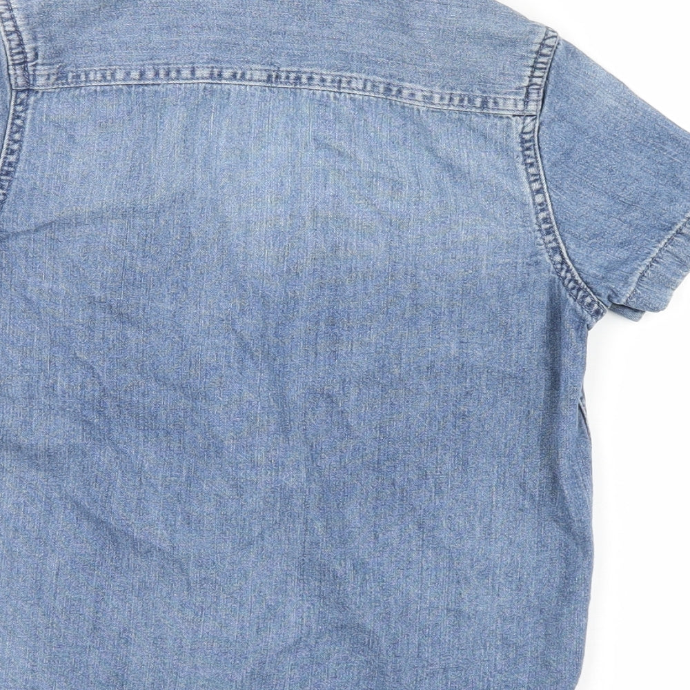 Brand and care label for Next girls’ blue basic casual, size 7, years