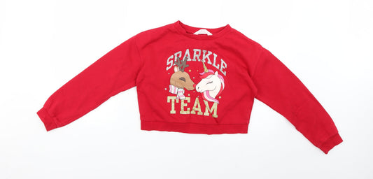 H&M Girls Red Geometric Pullover Jumper Size 9-10 Years