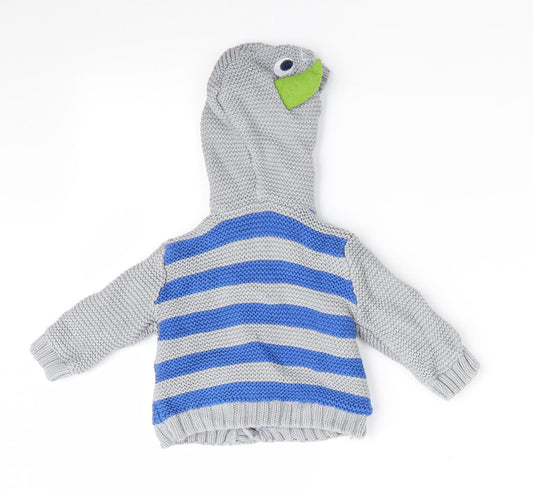Ladybird Boys Grey Striped Cardigan Jumper Size 0-3 Months - Dragon Hood