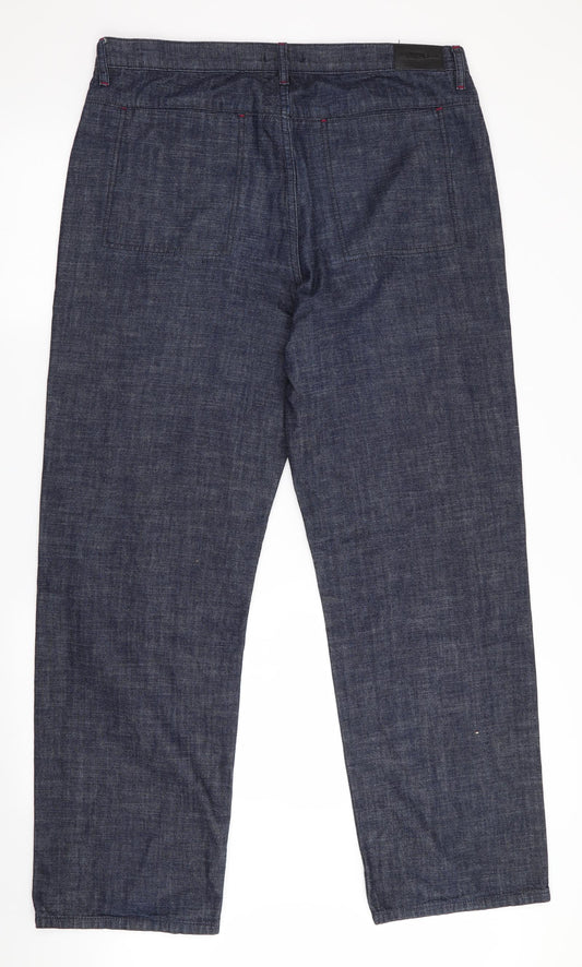 George Man Mens Blue Trousers Size 36 in L31 in - Wide Legged Denim Look