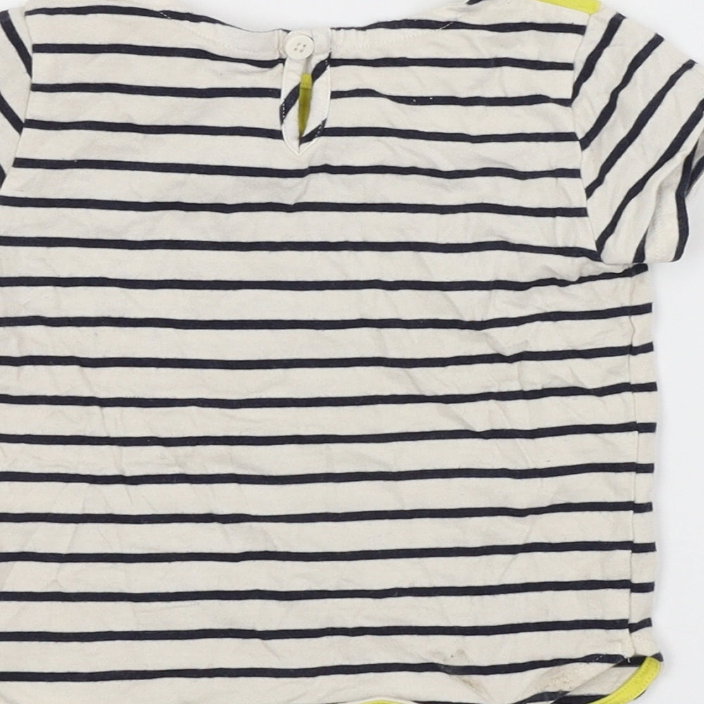 Brand and care label for JUNIOR J girls’ multicoloured striped basic t-shirt, size 2-3, years