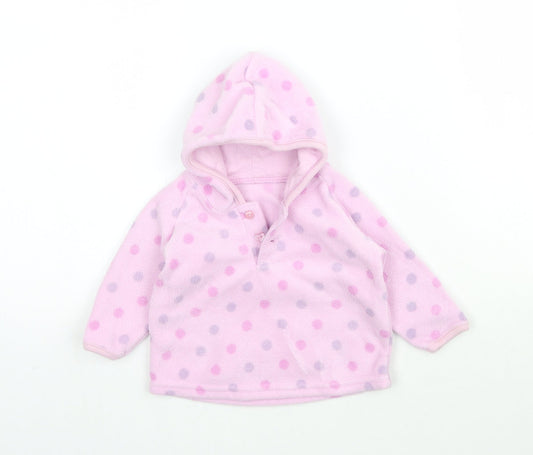 Marks and Spencer Girls Pink Polka Dot Fleece Pullover Jumper Size 3-6 Months - Hoodie