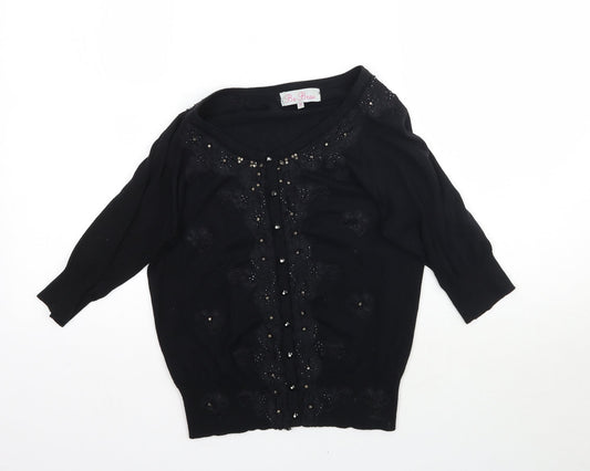 Additional front view of Be Beau women’s black knit cape jumper, size UK 10