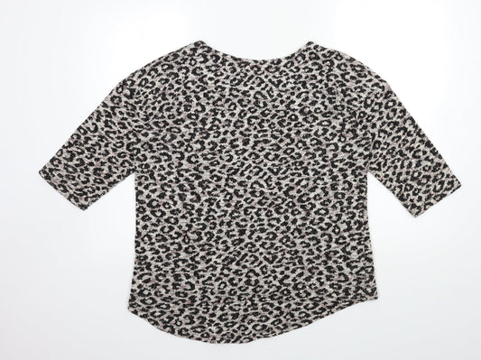 TU Womens Beige Animal Print Knit Pullover Jumper Size 14