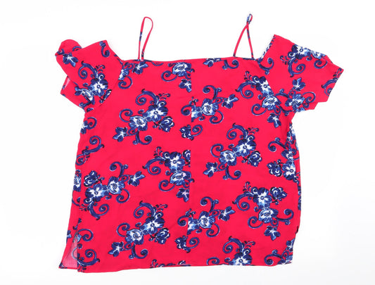 Papaya Womens Red Floral Basic Blouse Size 16