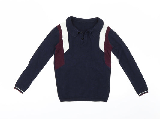 River Island Girls Blue Knit Henley Jumper Size 9-10 Years