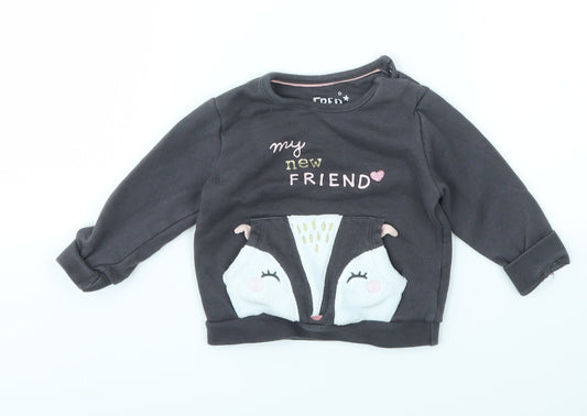F&F Girls Grey Pullover Jumper Size 3-6 Months