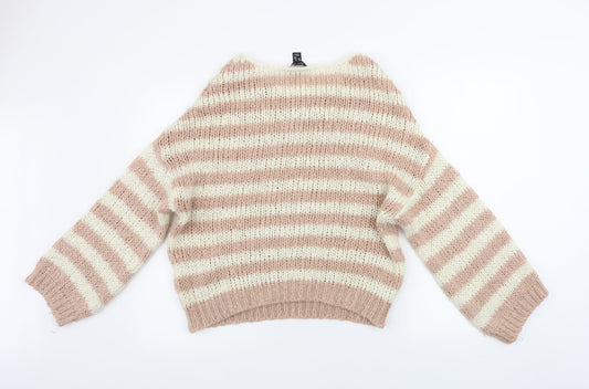 New Look Womens Beige Striped Pullover Jumper Size S