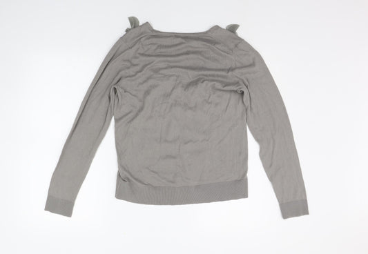 Ann Taylor Womens Grey Cardigan Jumper Size L - PETALS ON CHEST