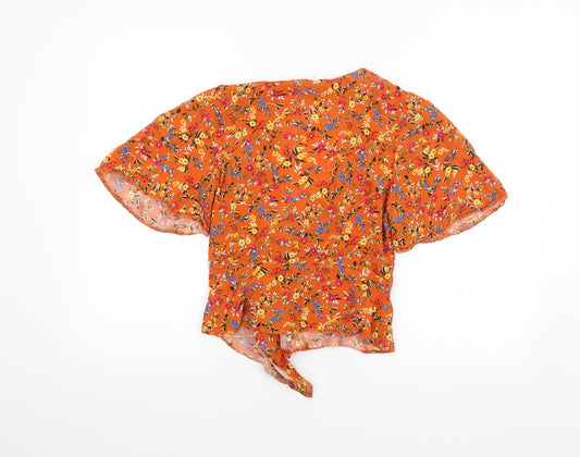 Primark Womens Orange Floral Cardigan Jumper Size 6