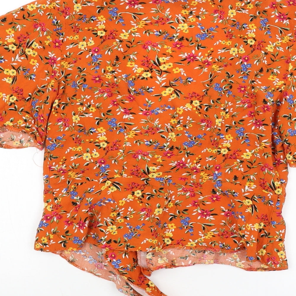 Primark Womens Orange Floral Cardigan Jumper Size 6