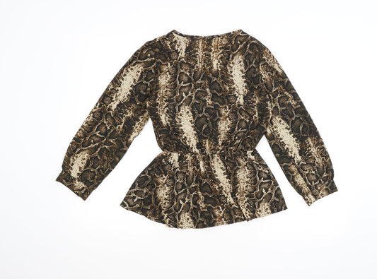 Boohoo Womens Brown Animal Print Basic Blouse Size 6