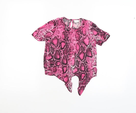 F&F Girls Pink Animal Print Basic T-Shirt Size 7-8 Years