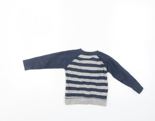 Little Rebel Boys Blue Striped Pullover Jumper Size 9-12 Months