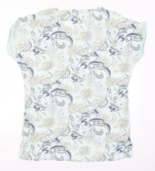 First Avenue Womens Blue Paisley Basic T-Shirt Size S