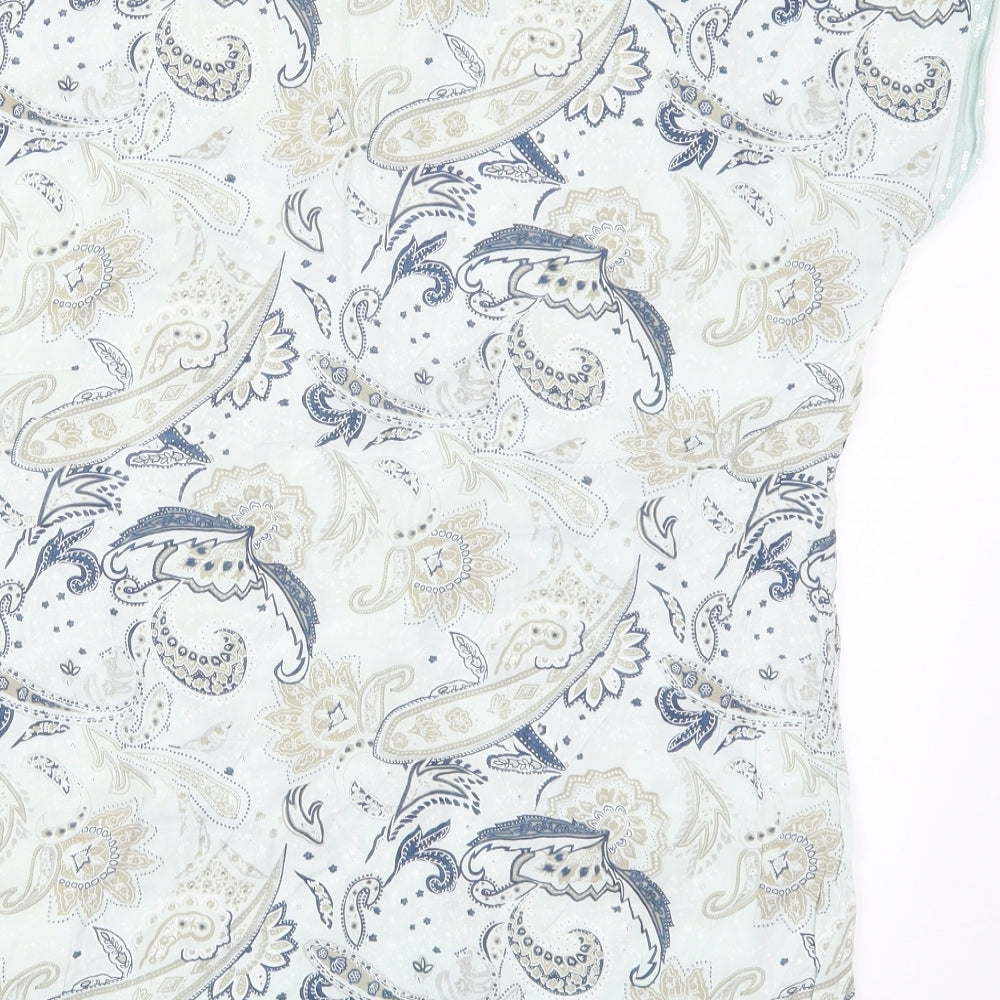 First Avenue Womens Blue Paisley Basic T-Shirt Size S