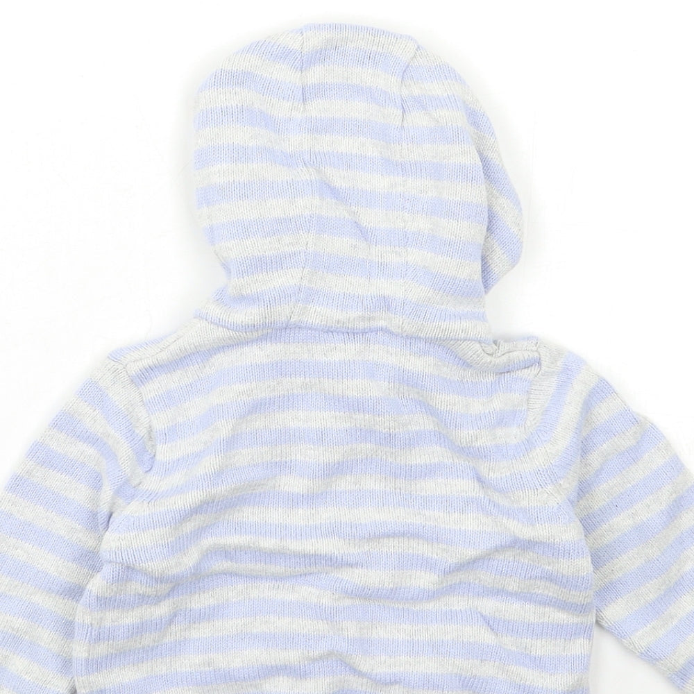 Brand and care label for F&F Baby Blue Striped Cardigan Jumper, size 9-12, Months
