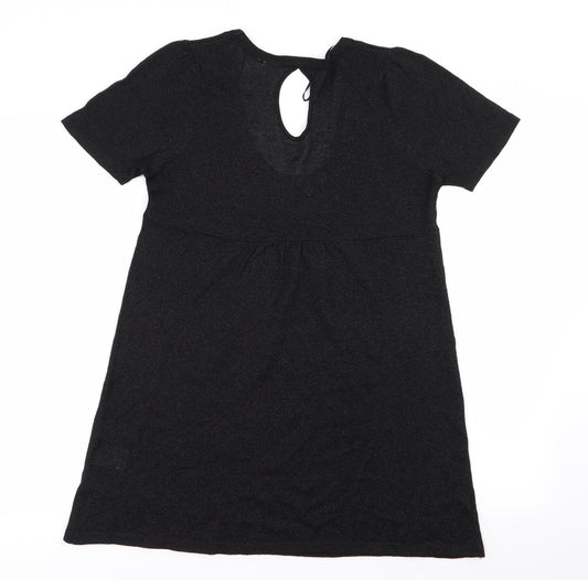 Additional front view of EVIE women’s black basic blouse, size UK 12