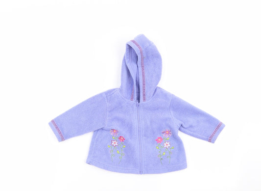 Asda George Girls Blue Floral Full Zip Jumper Size 3-6 Months