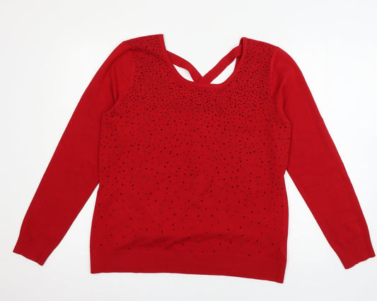Womens UK Size L Cable & Gauge Red Pullover Jumper
