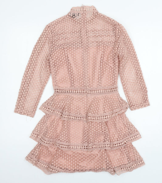 PRETTYLITTLETHING Womens Pink Crochet A-Line Size 4
