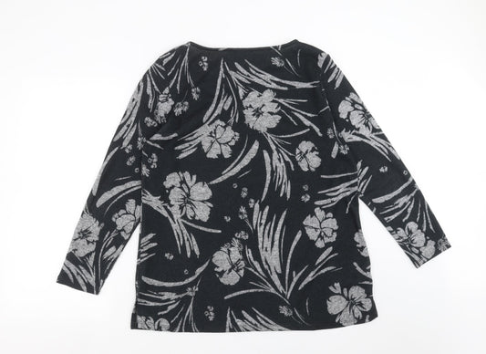 Nutmeg Womens Grey Floral Knit Pullover Jumper Size 14