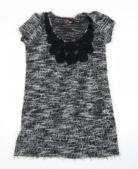 Yumi Womens Grey Floral A-Line Size M