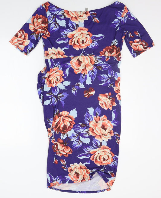 ASOS Womens Blue Floral A-Line Size 12