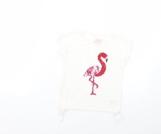 TU Girls White Geometric Basic T-Shirt Size 4 Years