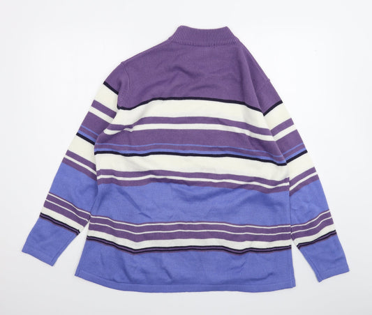 EWM Womens Purple Striped Pullover Jumper Size XL