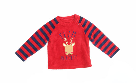 Primark Baby Red Striped Pyjama Top Size 18-24 Months - Rudolph
