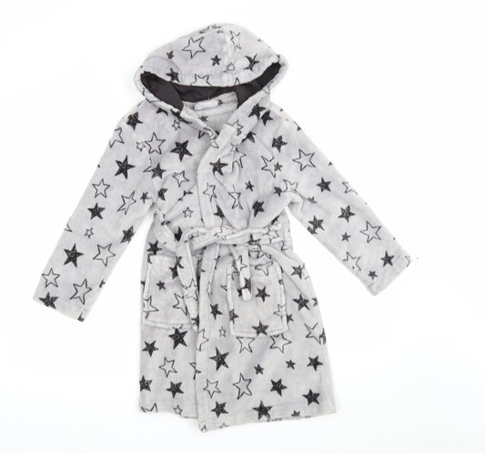 George Girls Grey Geometric Kimono Robe Size 6-7 Years - Star Print