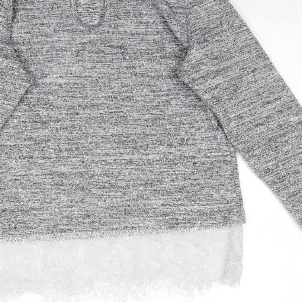 Boohoo Womens Grey Basic T-Shirt Size 8 - Lace detail