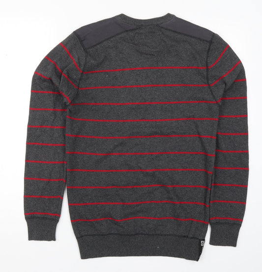 Easy Mens Grey Striped Knit Pullover Jumper Size S - Red