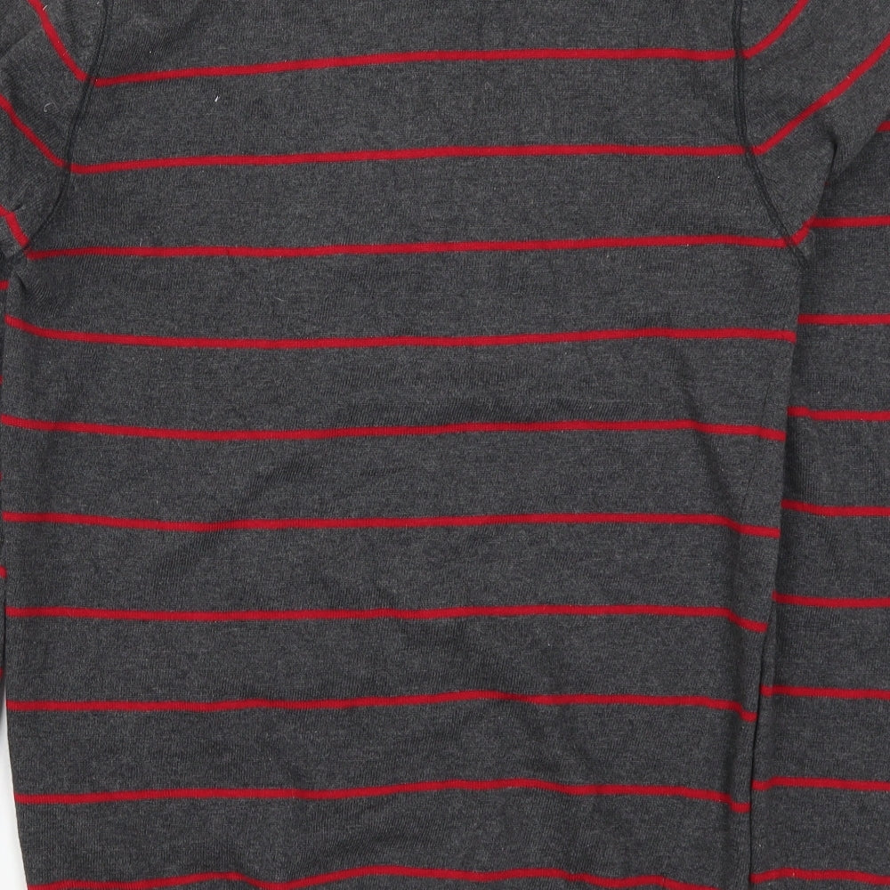 Easy Mens Grey Striped Knit Pullover Jumper Size S - Red